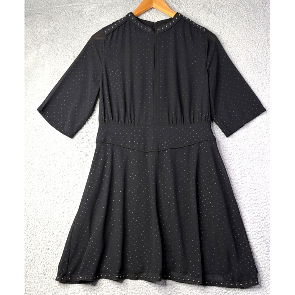 All Saints Dress Womens Size 10 Black Kay Stud Dress Short Sleeve Zipper Lined